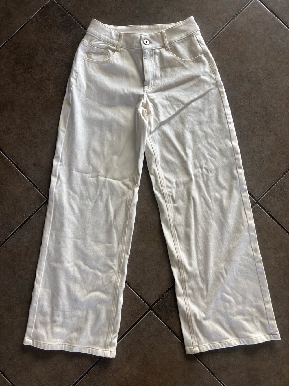 Halara Wide-Leg Light Wash White Denim Jeans Button Zip 5-Pocket Women XS